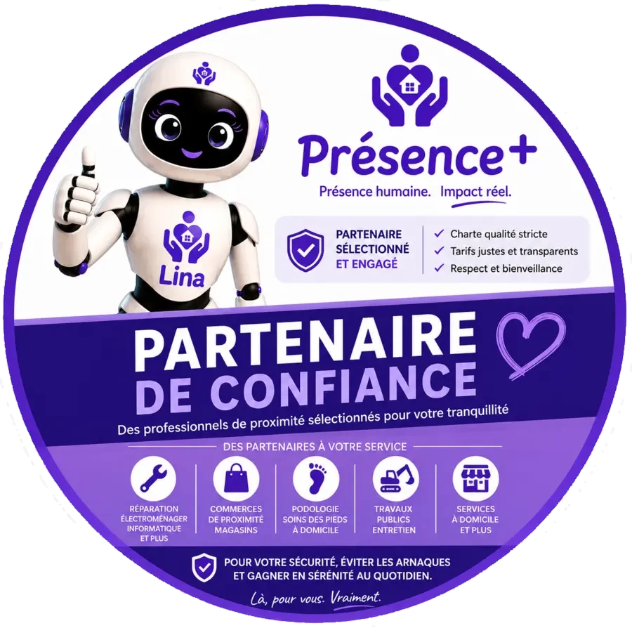 Macaron « Partenaire de confiance » de Présence+